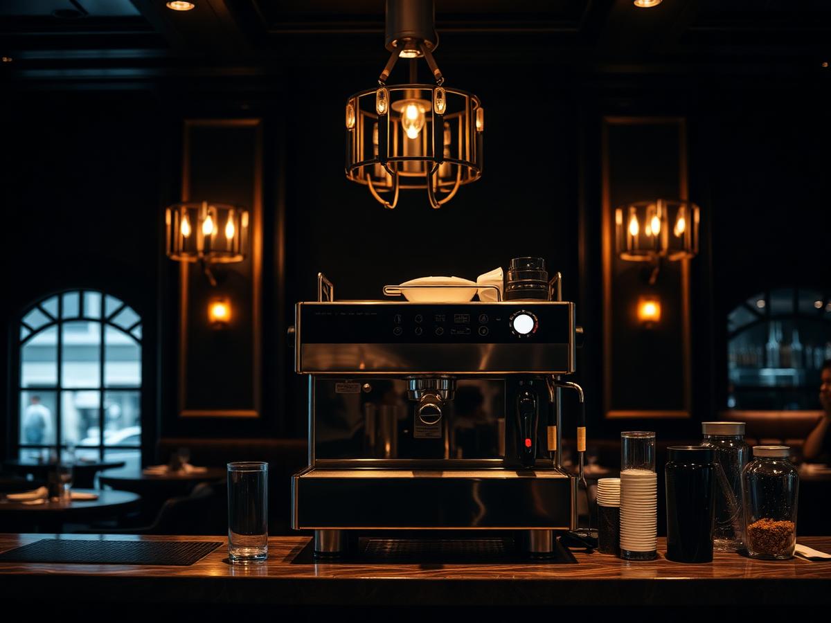 Máquina de café profissional no balcão de um restaurante